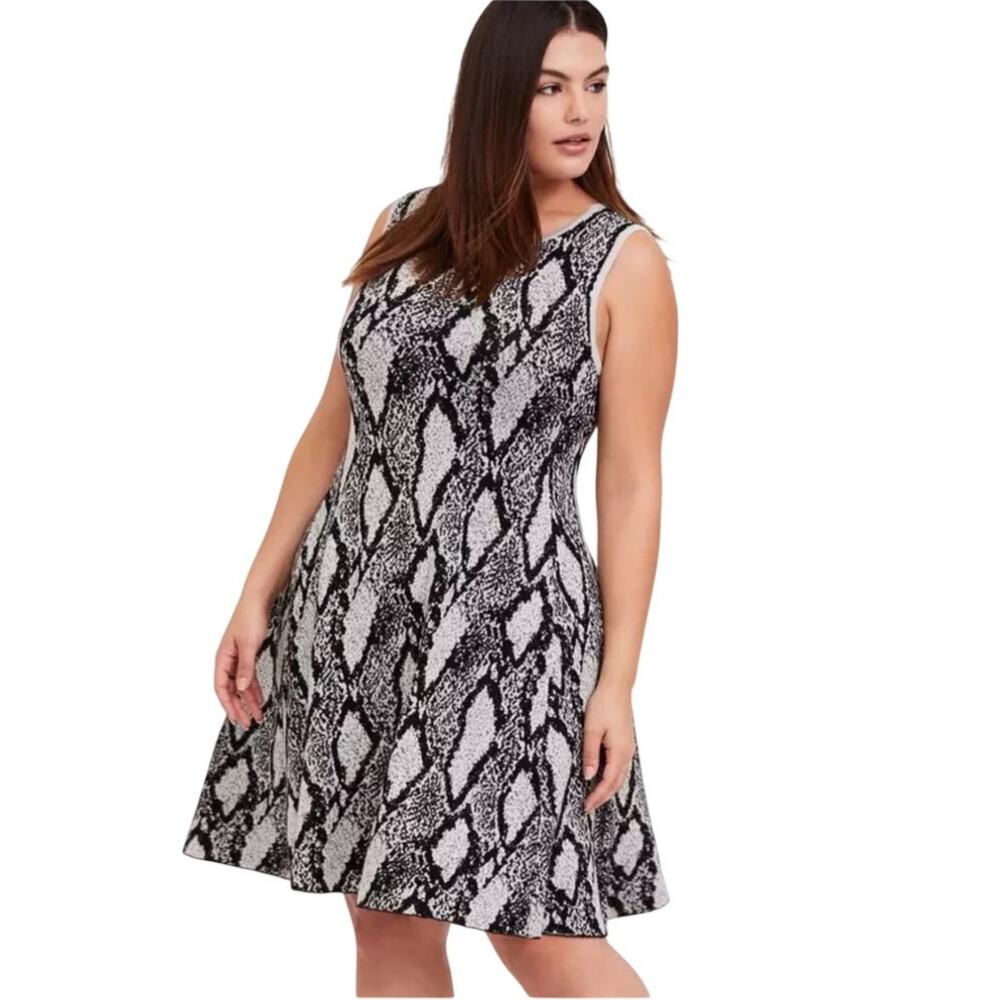 Torrid Black Snakeskin Print Sweater-Knit Trapeze Dress Sleeveless Midi 3X